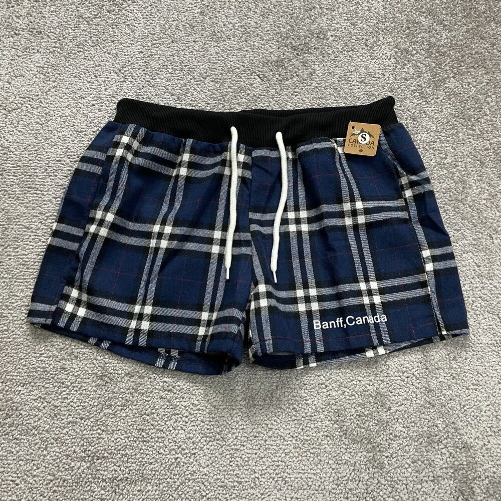 Eagle Ridge Cana Collection Sweat Shorts Womens Small Blue White Plaid NWT New